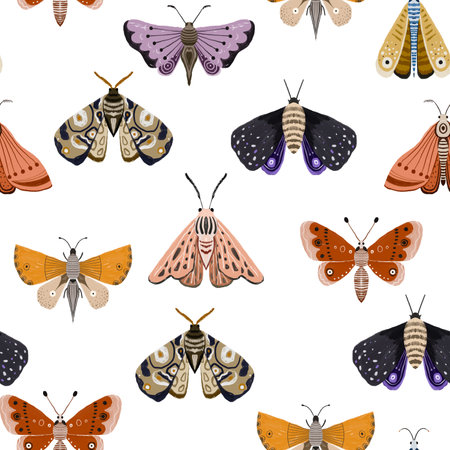 hand painted colorful seamless pattern with batterflies. Butterfly background. Cute endless design with insects. Print, design, wall art, stickers, wrapping paperの写真素材