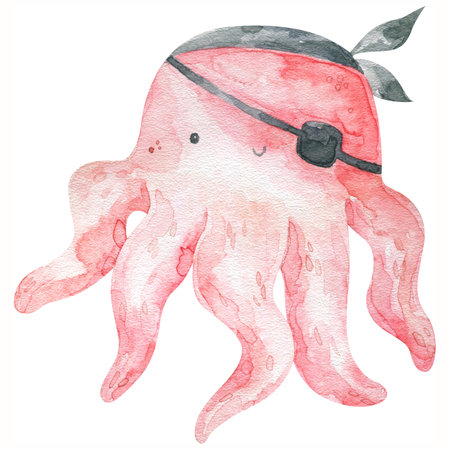 watercolor pink jellyfish illustration, cute childish isolated clipart. Oceania. Underwater animals, deep water life. Stickerの写真素材