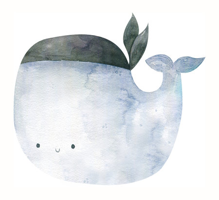 watercolor pirate animal illustration, cute childish isolated clipart. underwater life. Oceania. Cartoon character for baby. Funny kids design, sticker, printの写真素材