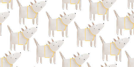 Background with bull terrier. Seamless pattern with dog. Flat scandinavian patternの写真素材