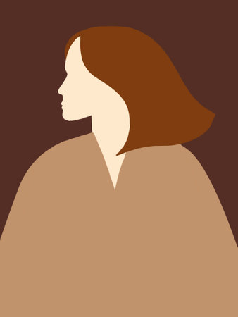 Happy women's day. Minimalist girl head with hairstyles. Drawn flat Illustration of woman. Perfect for avatars. Fashion and beauty. Greeting card templateの写真素材