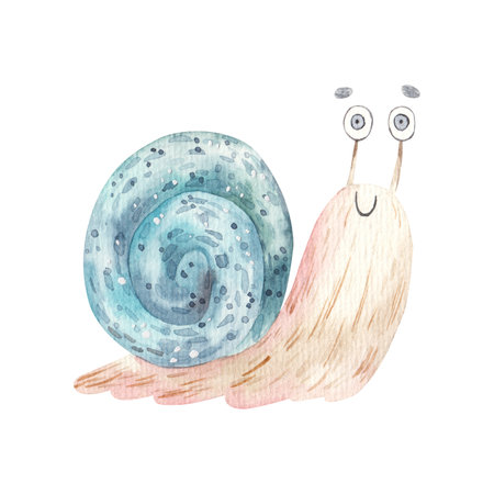 hand painted watercolor snail illustration. Animalの写真素材