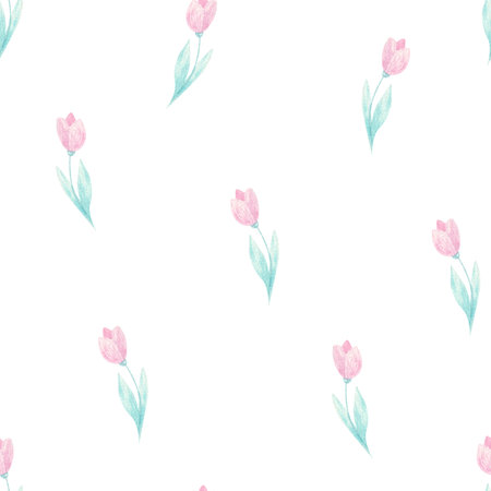 valentine's day seamless pattern with tulips illustration watercolorの写真素材