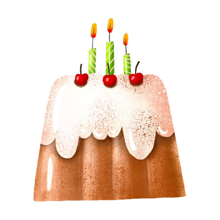 Children's birthday cupcake with frosting and birthday candle. Cake with cream and cherries....
