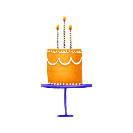 Hand drawn illustration with a birthday cake on a stand. Birthday illustration