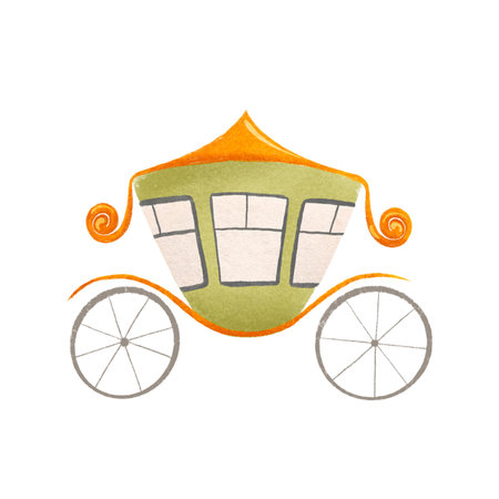 Cute cartoon carriage for the princess. Transport for the Queen. Cute childish hand drawn illustration on isolated backgroundの写真素材