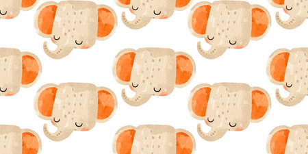 Seamless background with a portrait of an elephant. Children's cartoon illustration. Hand drawn background for childrenの写真素材