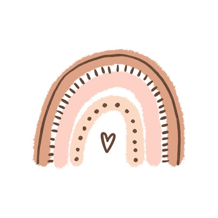Cute cartoon rainbows. Simple drawing in Scandinavian style. Hand drawn illustration on isolated backgroundの写真素材