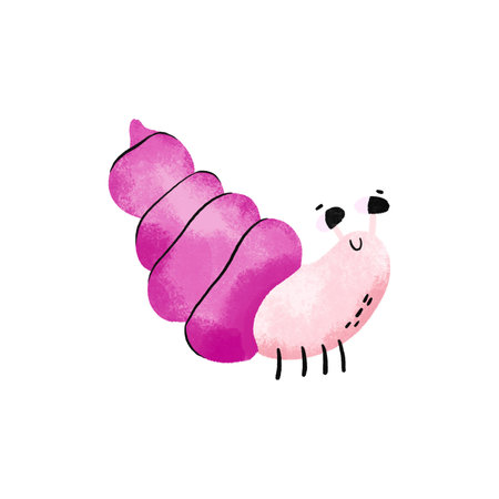 Dear rapan, rapa whelk. Underwater world at the bottom of the ocean. Cartoon simple illustration. Children's hand drawn illustration on isolated backgroundの写真素材