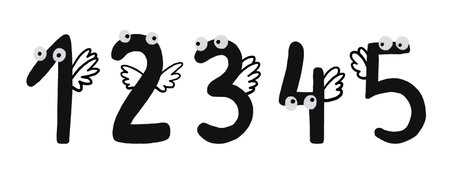 Set of numbers from one to five. Handwritten numbers for kids. Children's birthday. Children's cartoon illustration on isolated backgroundの写真素材