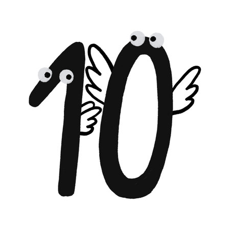 Black numbers. Children's handwritten numerals. Kids cartoon illustration on isolated backgroundの写真素材