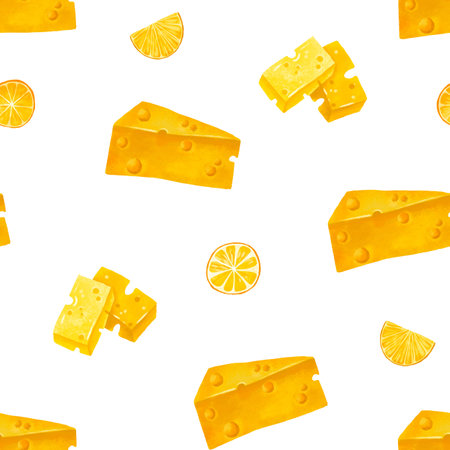 Seamless pattern with cheese. Cheeses and food. Background for restaurants and design, decorの写真素材