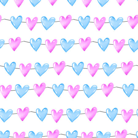 Seamless pattern valentines day. Heart flag garland. Festive backgroundの写真素材