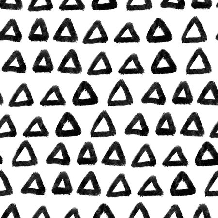 Freehand triangles seamless pattern. Simple black and white background. Hand drawn illustration for wrapping paper, textile, nurseryの写真素材