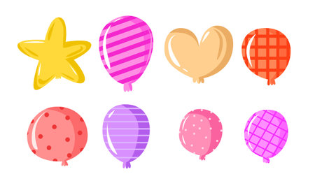 Set of vector air helium balloon hand drawn vector cartoon illustration. Celebration Birthdayのイラスト素材