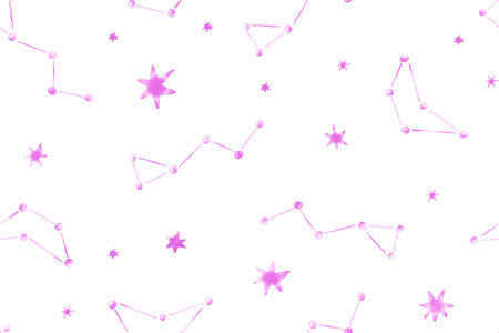 Space seamless pattern, stars. Endless pink girle hand drawn backgroundの写真素材