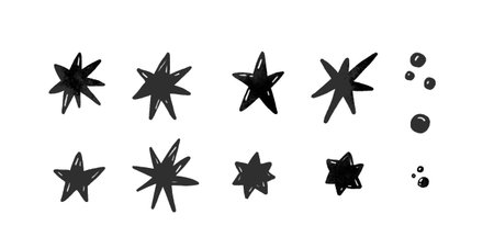 Black stars set, hand drawn sky starsの写真素材