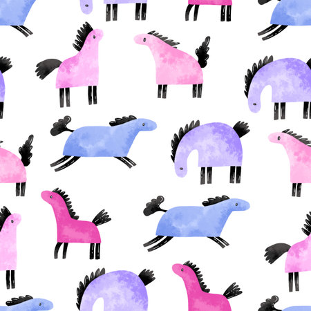 Seamless pattern of cartoon magic horses on isolated background.の写真素材