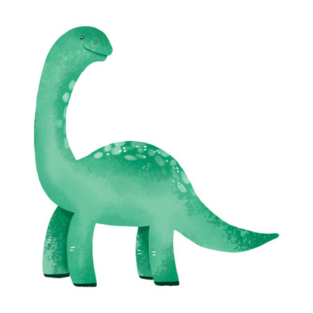 Green dinosaur with long neck. Watercolor illustration on isolated backgroundの写真素材