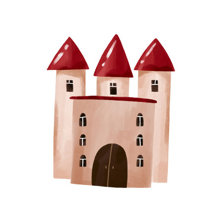 Fairy Old fortess hand drawn watercolor illustration. Castle isolated illustrationの写真素材