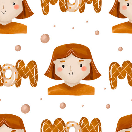 Mom day seamless pattern. Happy Mother day portrait and mom description. Mom day hand drawn illustration. Background. Celebrating holidayの写真素材