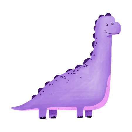 Purple dinosaur hand drawn watercolor illustration on isolated backgroundの写真素材