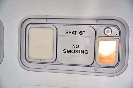 Passenger Seat number panel inside Beechcraft 1900D planeの写真素材