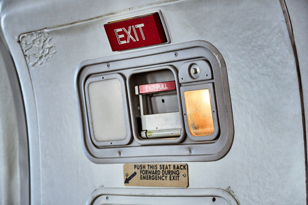 Emergency Exit panel and handle inside Beechcraft 1900Dの写真素材