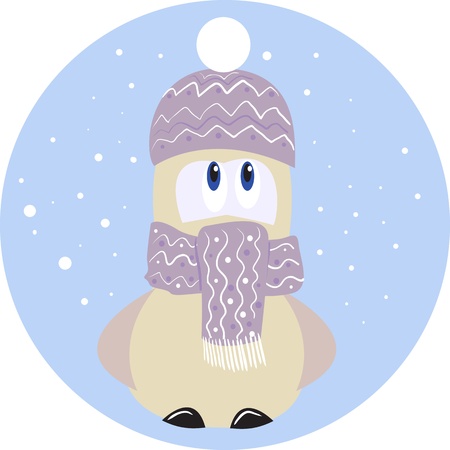 Bird in a scarf and hat in the snowのイラスト素材
