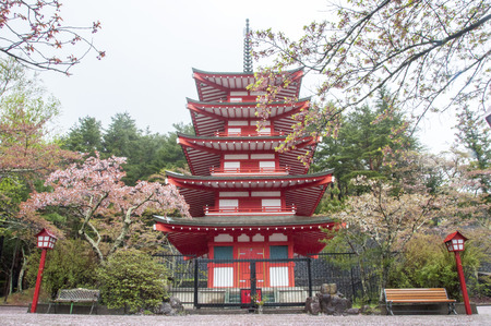 One of the buddhist temple in Mount Fuji, Japan - April 2012のeditorial素材