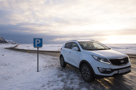 Four Wheels Drive vehicle in Iceland - December 2015のeditorial素材