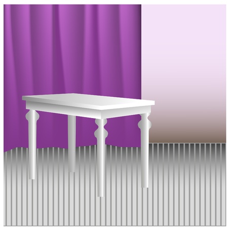 White stylistic table in room with draperyのイラスト素材