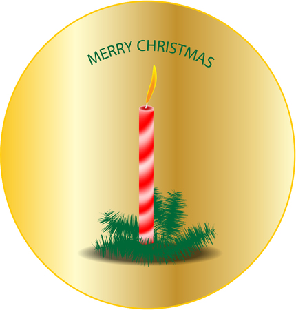 yellow label with red candle and pine twigのイラスト素材