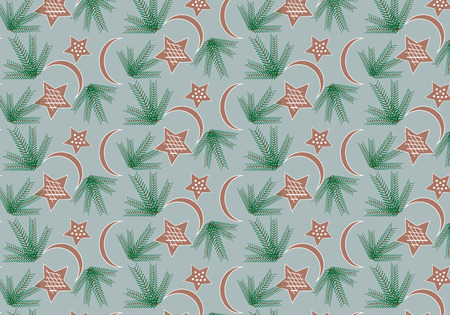 Christmas background with gingergread and Christmas treeのイラスト素材