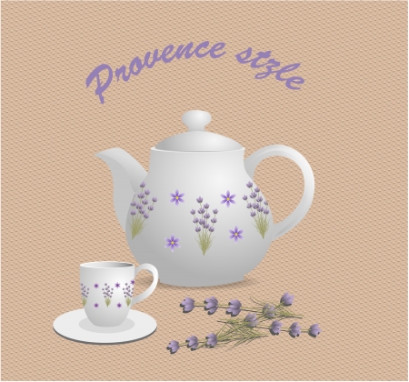 porcelain coffee spot and cup with flowerのイラスト素材