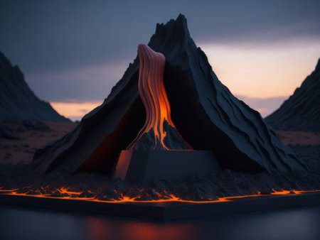lava stone mockup display with lava mountain background.AI generatedの素材