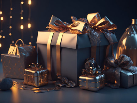 3d rendering of podium mockup promotion sale with gifts, shopping.AI generatedの素材