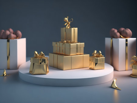 3d rendering of podium mockup promotion sale with gifts, shopping.AI generatedの素材