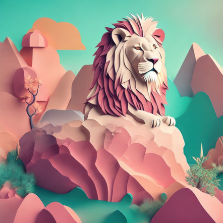 lion, paper art style illustration.Generative AIの素材
