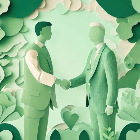 business hand shaking; paper art style illustration; pastel color theme.Generative AIの素材