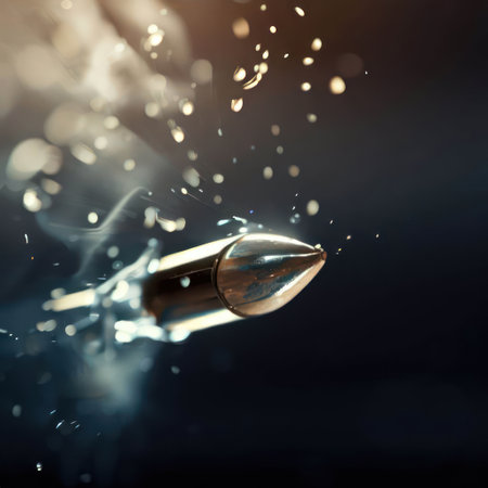 A bullet piercing through the glass, shattering it into pieces, in a pitch-black room.Generative AI.の素材