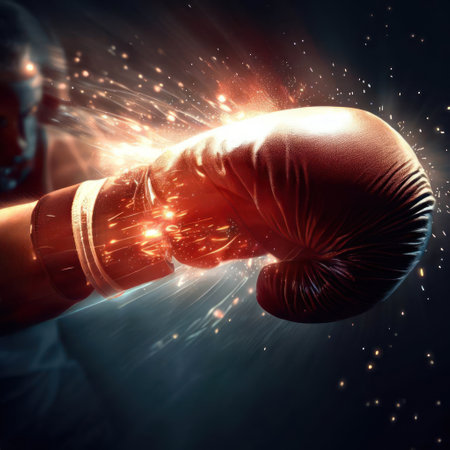 The silhouette of an international boxer throwing a straight punch inside a dark room, creating an atmosphere of mystery and intrigue.Generative AIの素材