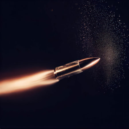 A bullet soaring with such velocity that it creates a trail of light as it speeds through the air.Generative AI.の素材