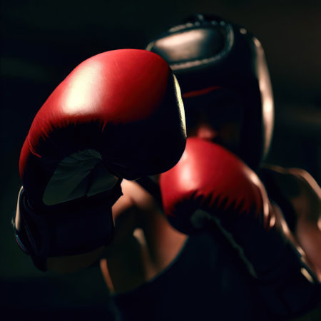 The silhouette of an international boxer throwing a straight punch inside a dark room, creating an atmosphere of mystery and intrigue.Generative AIの素材
