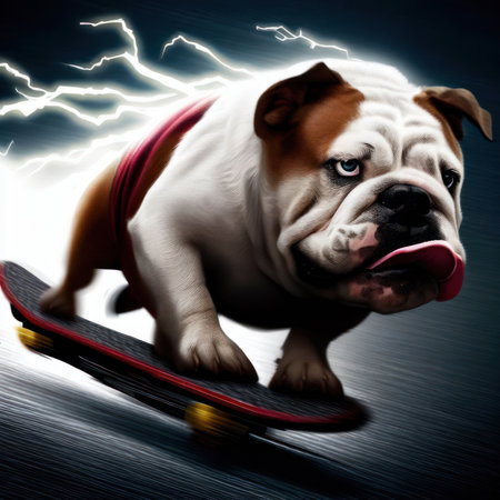 a bulldog riding a skateboard - Generative AI.の素材