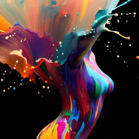 Generative AI of colorful splashes of paint, geometric, abstract art,her bodyの素材