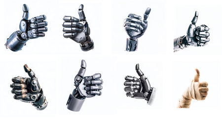 Set of robot hand gesture isolated on white background. 3D rendering.generative aiの素材