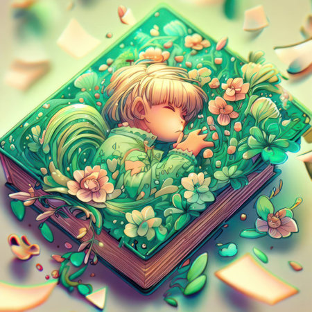 Watercolor painting memory book with splash flower.Generative AIの素材