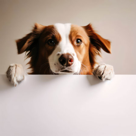 A dog holding empty paper poster with copy space.generative AIの素材