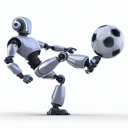 The robot is learning and practicing soccer.generative AIの素材